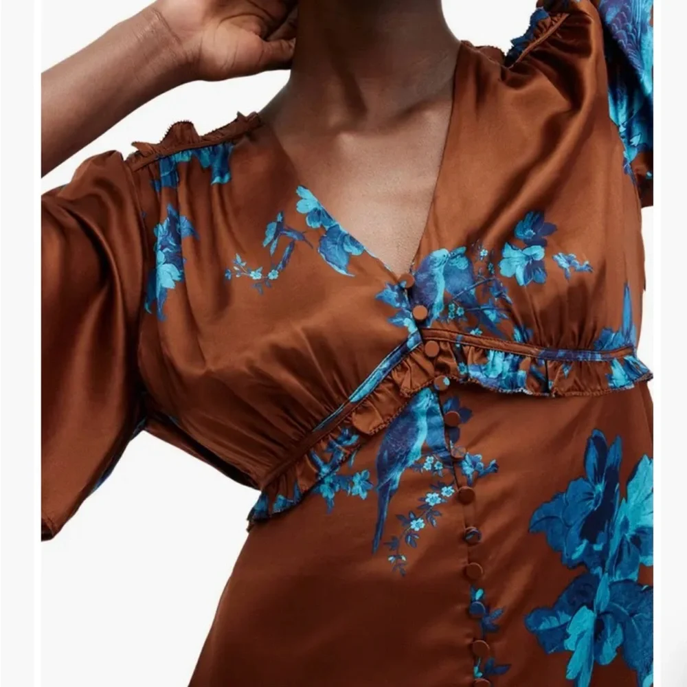 All Saints Tiam Iona Silk Blend Empire Waist Satin Mini Dress Size 0 NWT - Picture 6 of 16